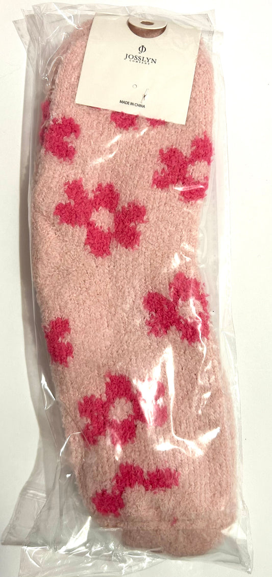 Pink Plush Daisy Fuzzy Socks
